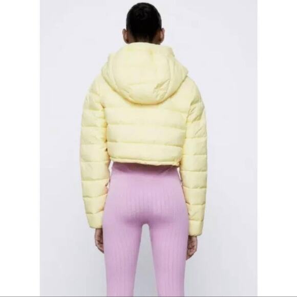 ZARA Women's Short Yellow Hooded Puffer Jacket New Medium - Picture 5 of 9
